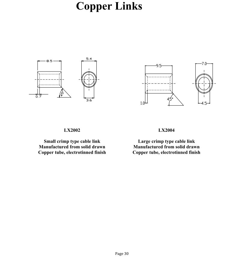 Copper crimp type cable links